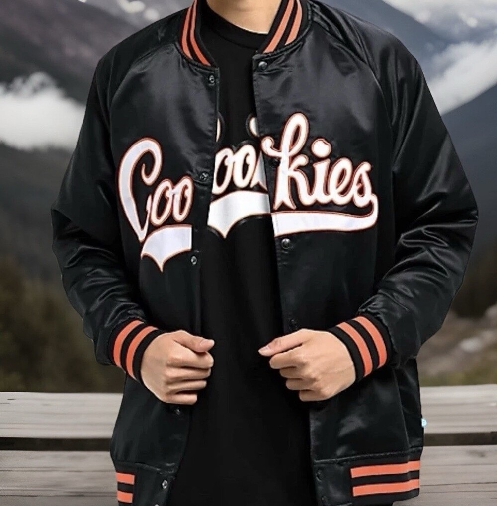 Cookies Bases Loaded SatinVarsity Jacket Size Medium Black/Orange BNWT $129